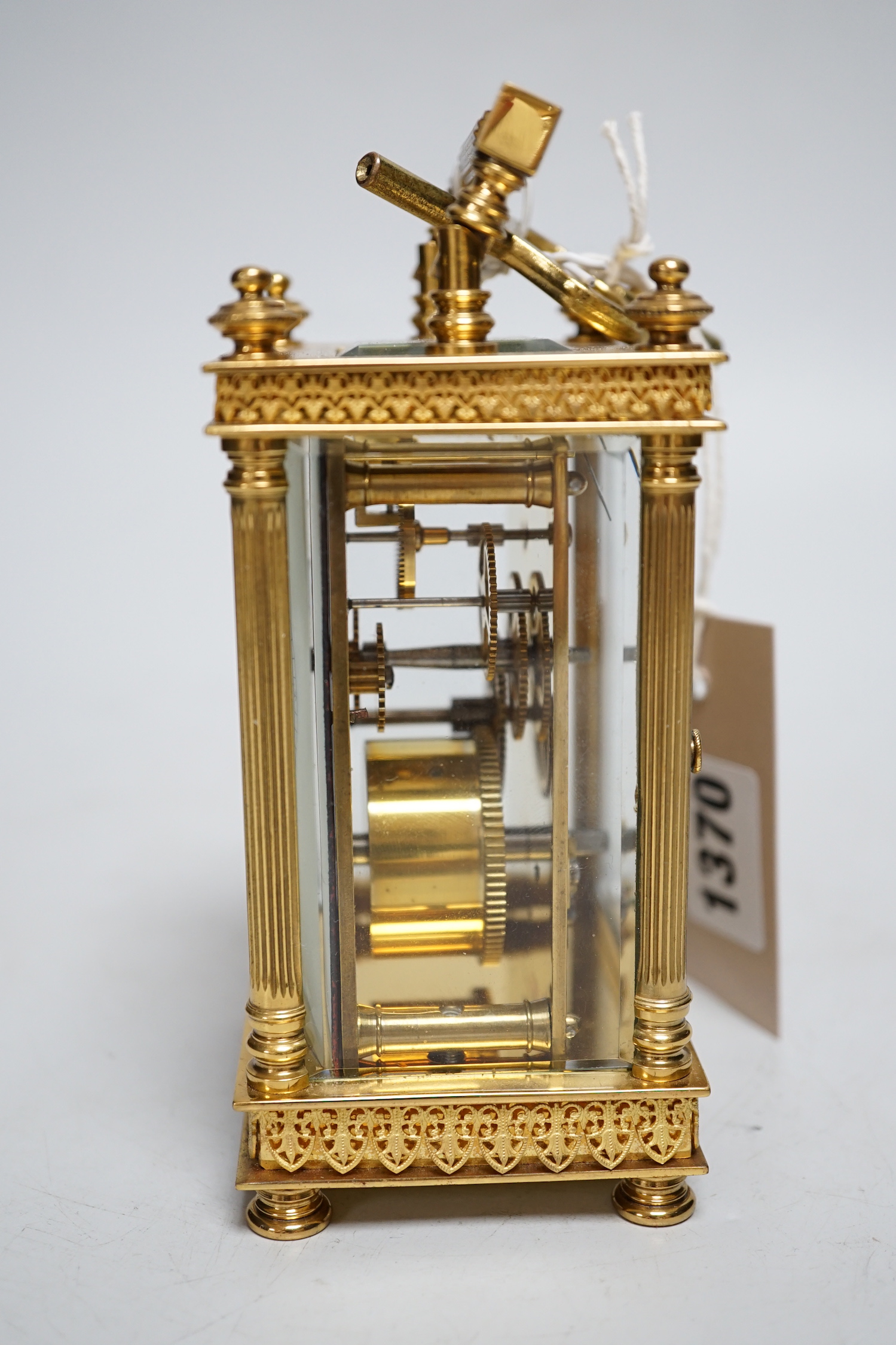 A French gilt brass carriage timepiece with key, Henry Le Moini, Paris, 13cm high